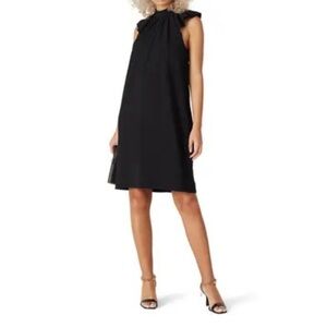Victoria Beckham black flutter sleeve pocket dress high button neck size 10